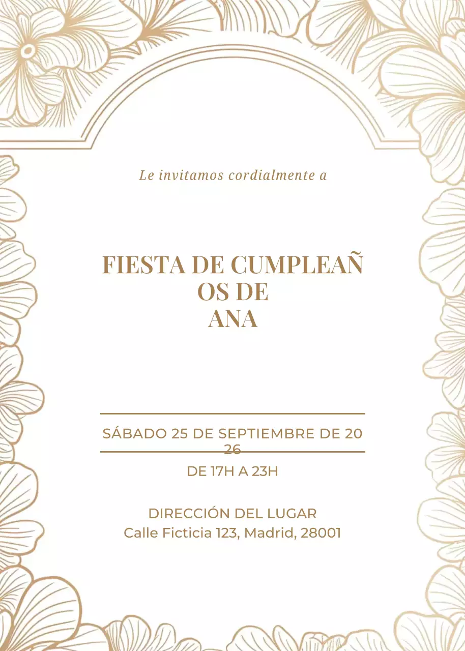 invitación de cumpleaños elegante dorada