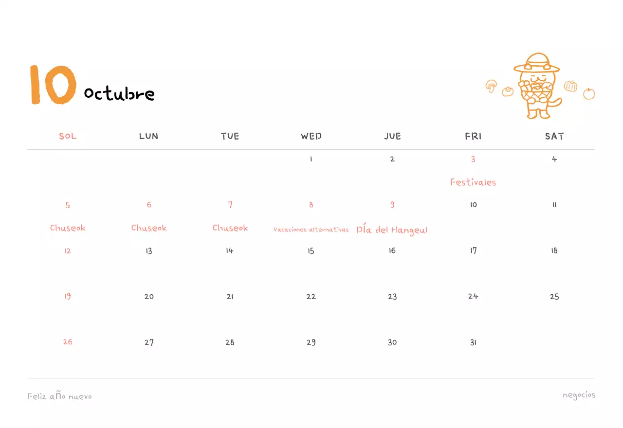Calendario diario en marfil