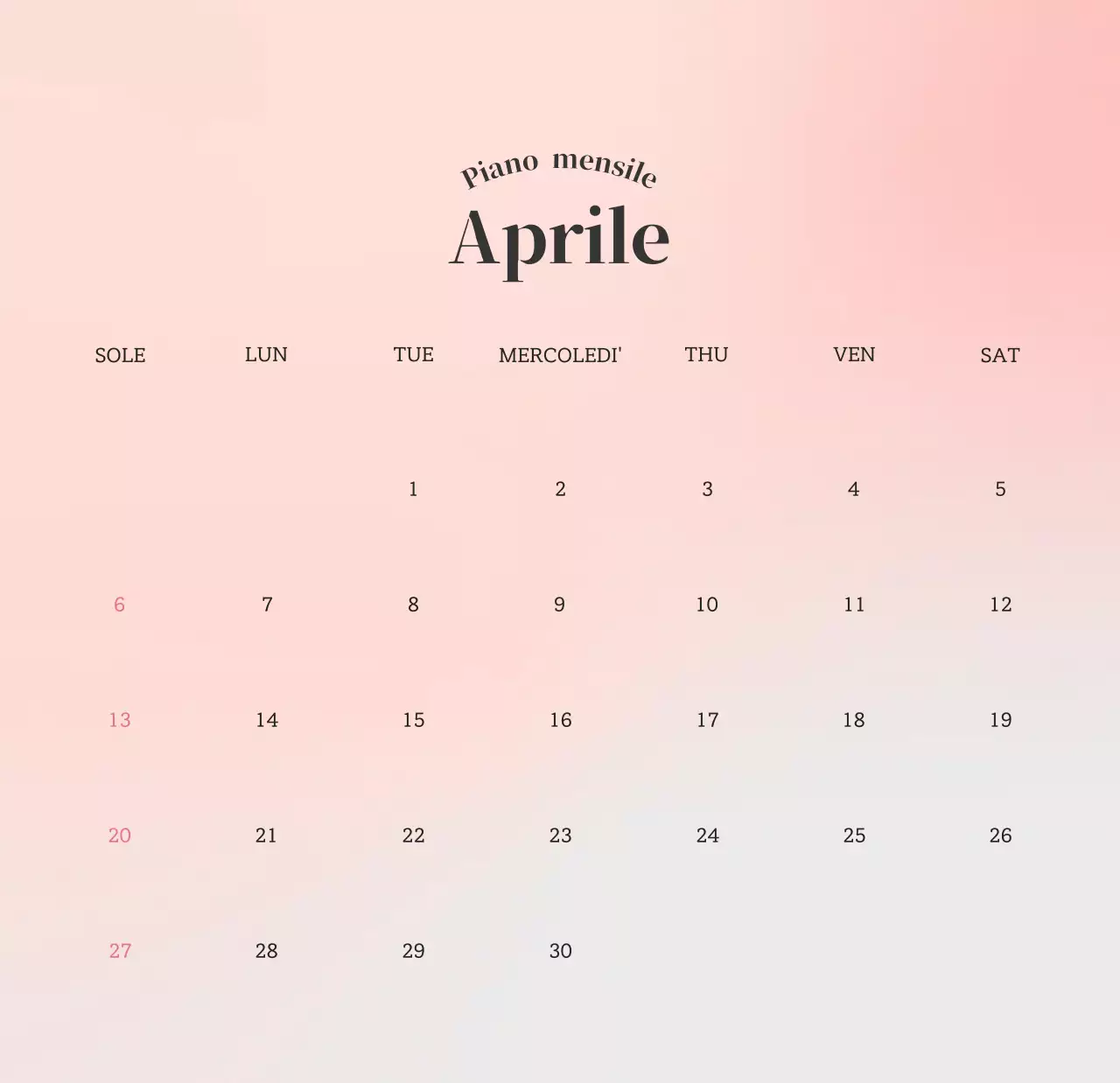 Calendario minimalista a gradi
