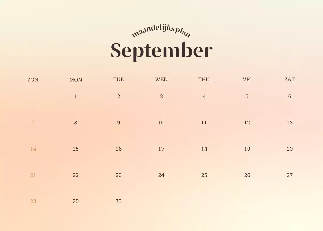 Minimalistische kalender met kleurverloop