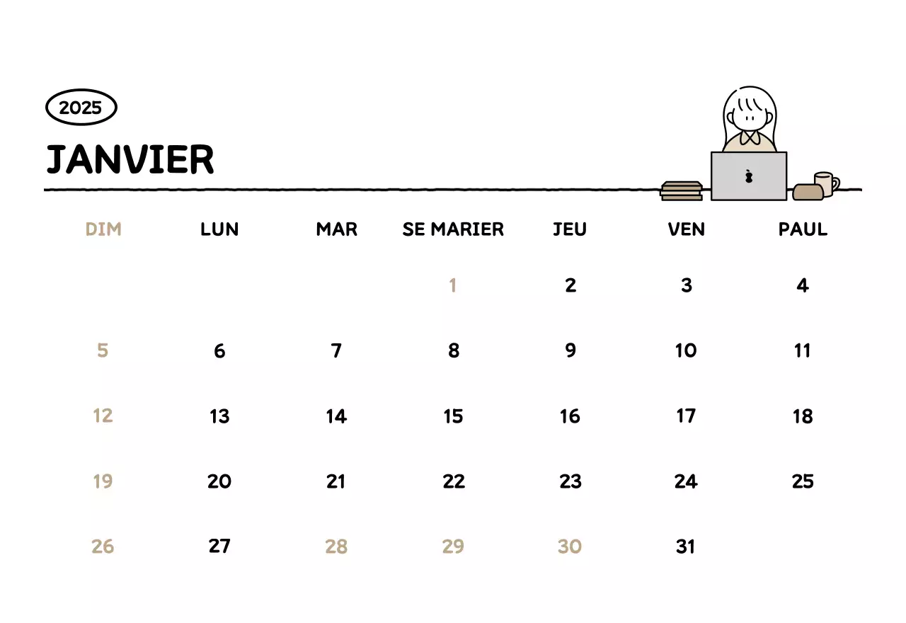 Calendrier illustré avec un joli style de lignes