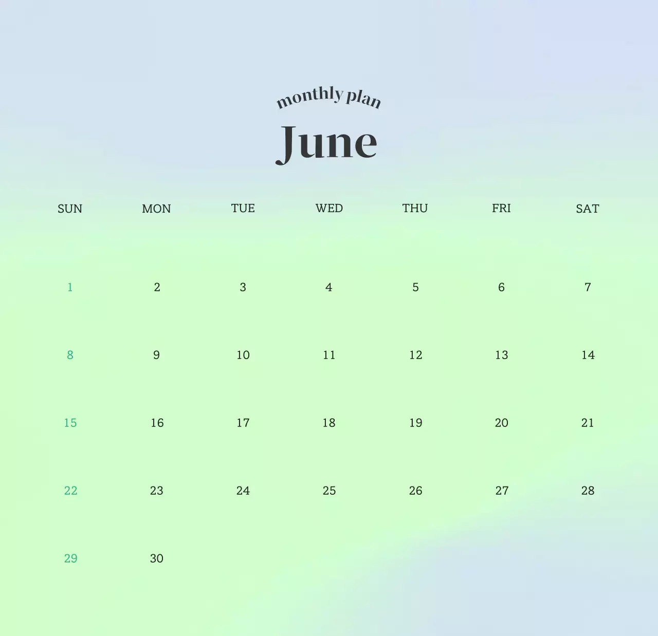 グラデーションミニマルカレンダーカレンダー