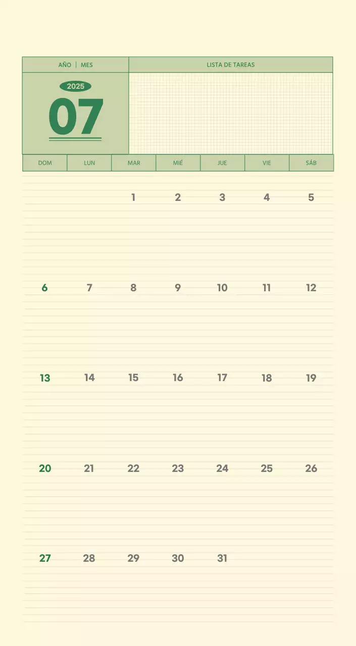 SAT Calendario de pared con concepto de bloc de notas del Día D en verde y amarillo claro