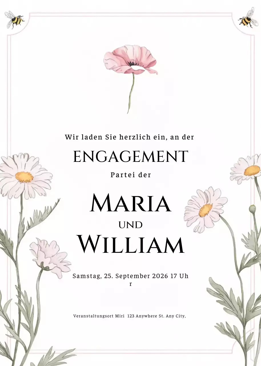 Verlobungseinladung mit weißem Blumenmuster