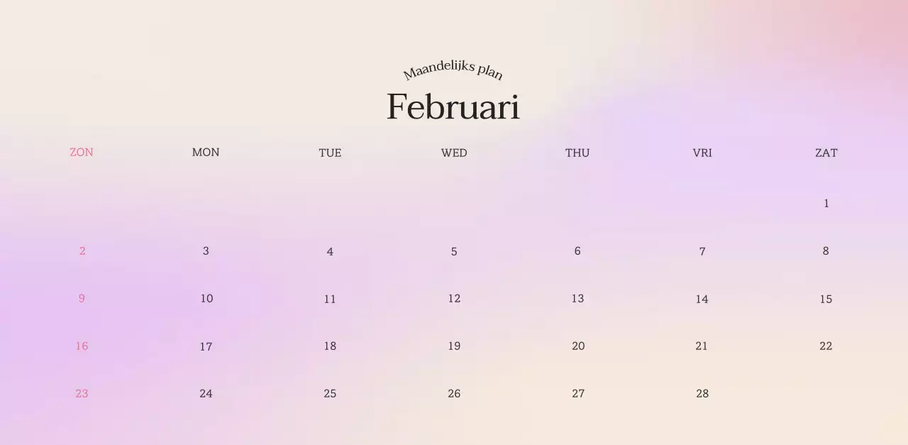 Minimalistische kalender met kleurverloop
