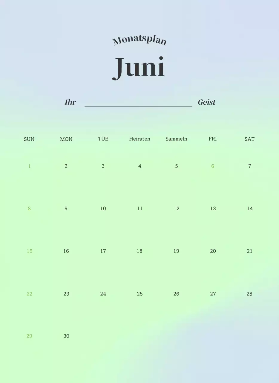 Minimalistischer Kalender mit Farbverlauf
