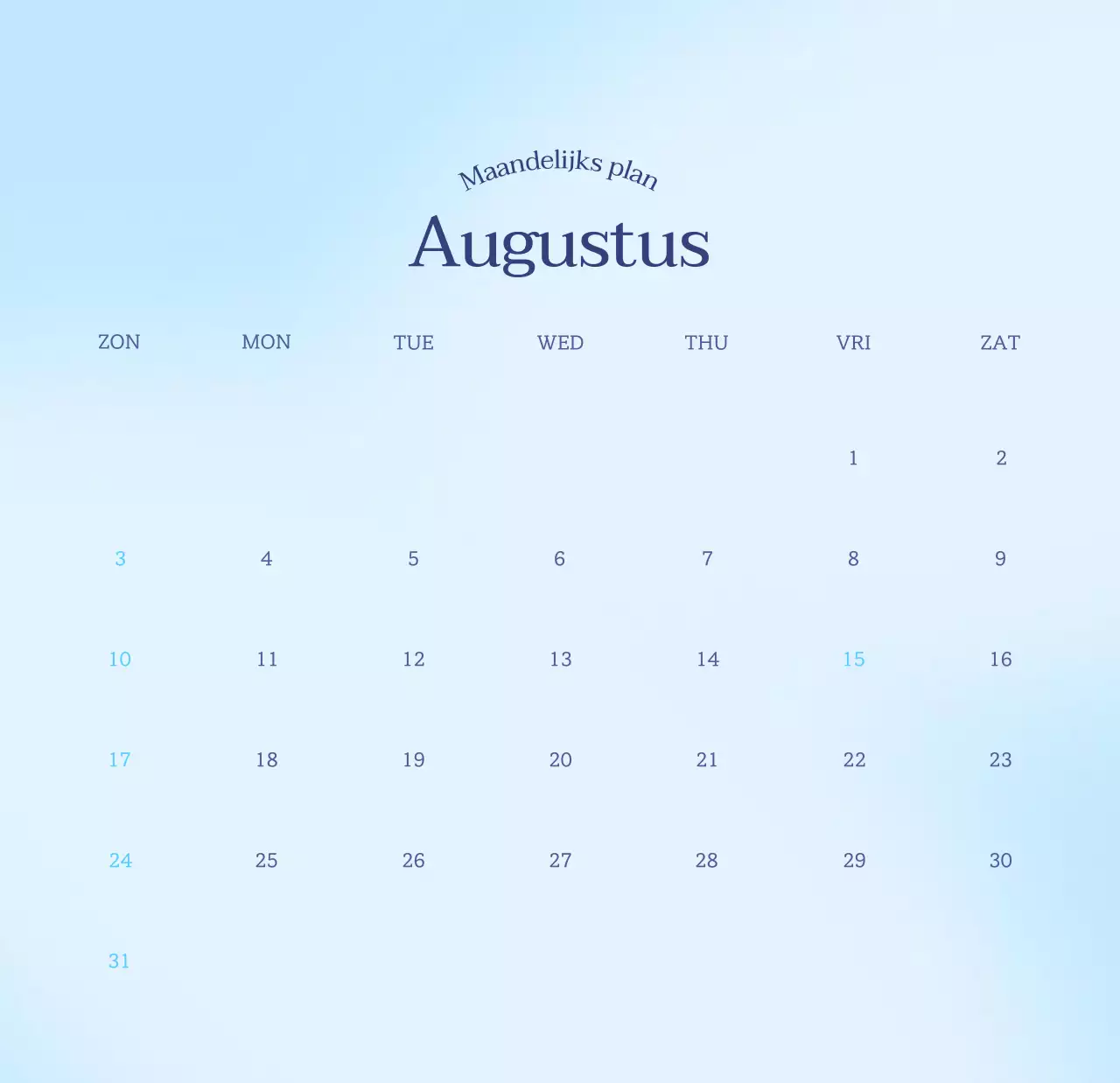 Minimalistische kalender met kleurverloop