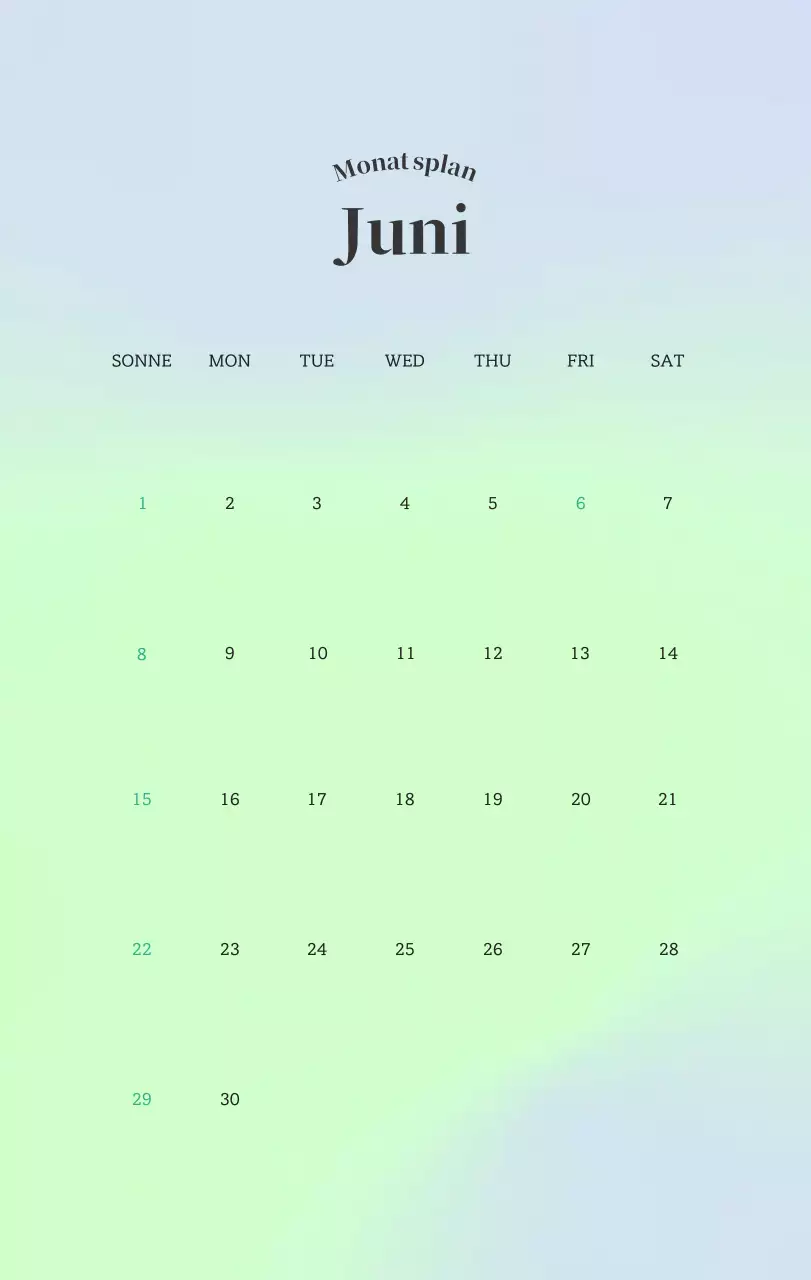 Minimalistischer Kalender mit Farbverlauf