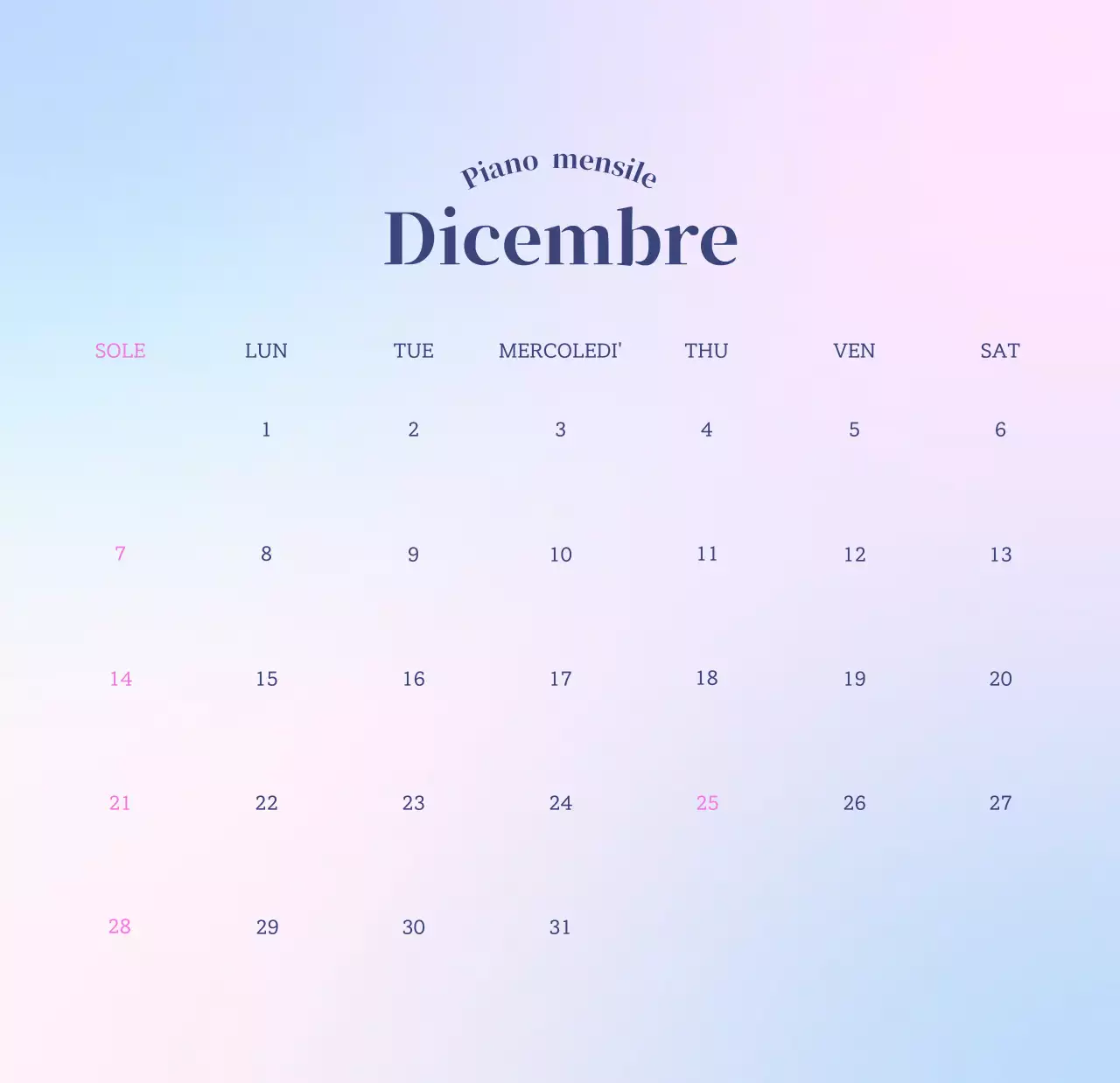 Calendario minimalista a gradi