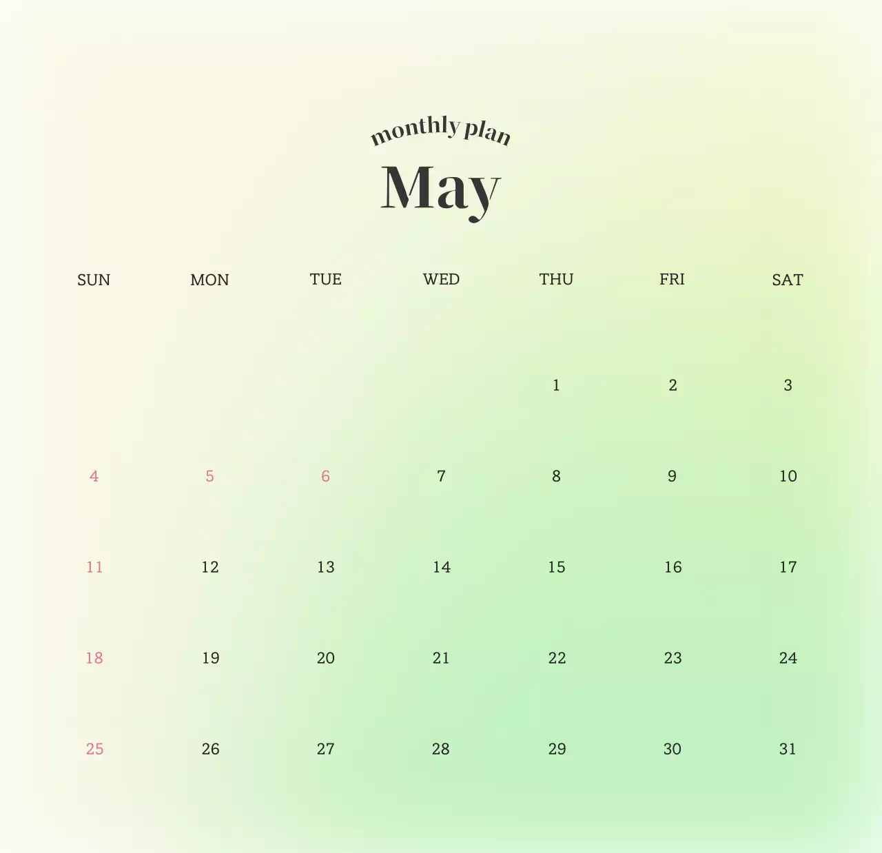 Gradient Minimalist Calendar