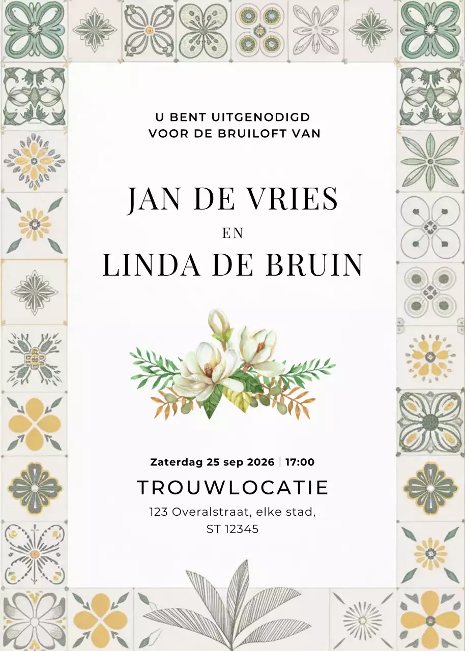 beige elegante huwelijksuitnodiging