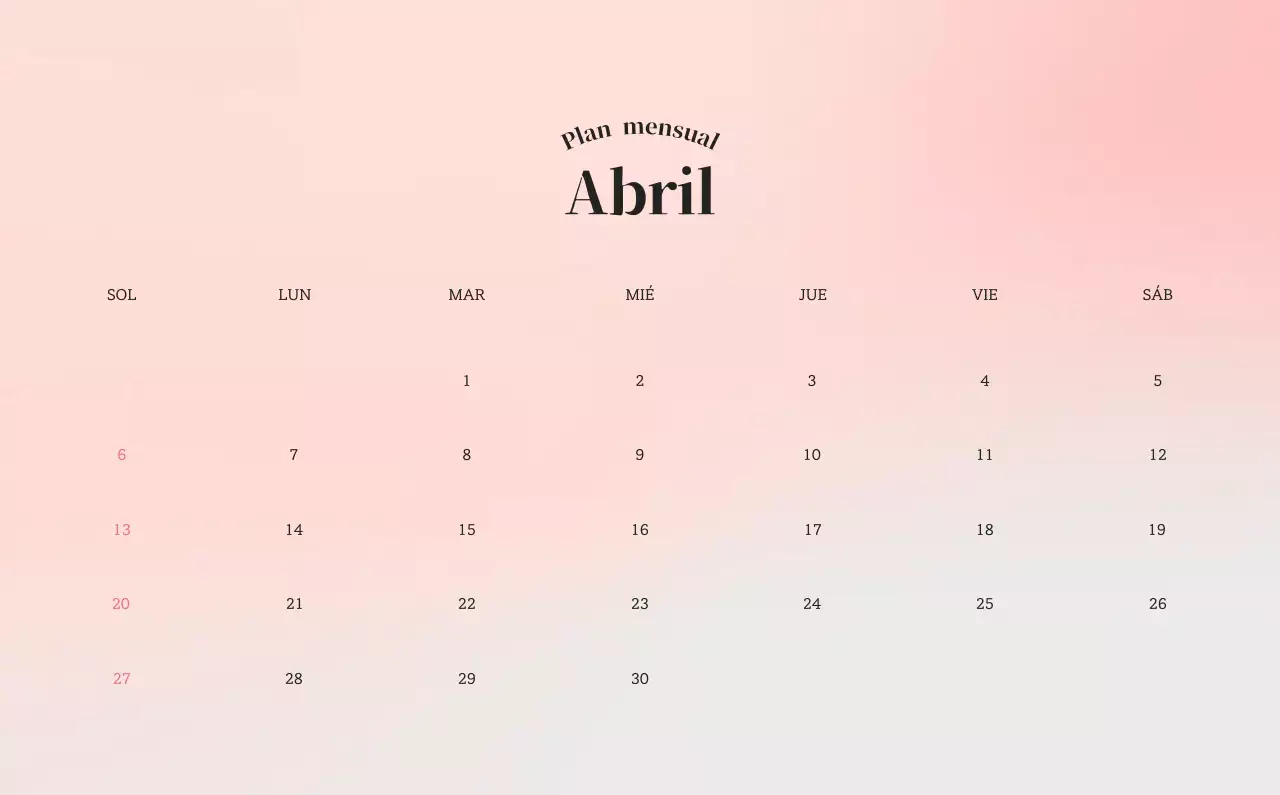 Calendario minimalista degradado