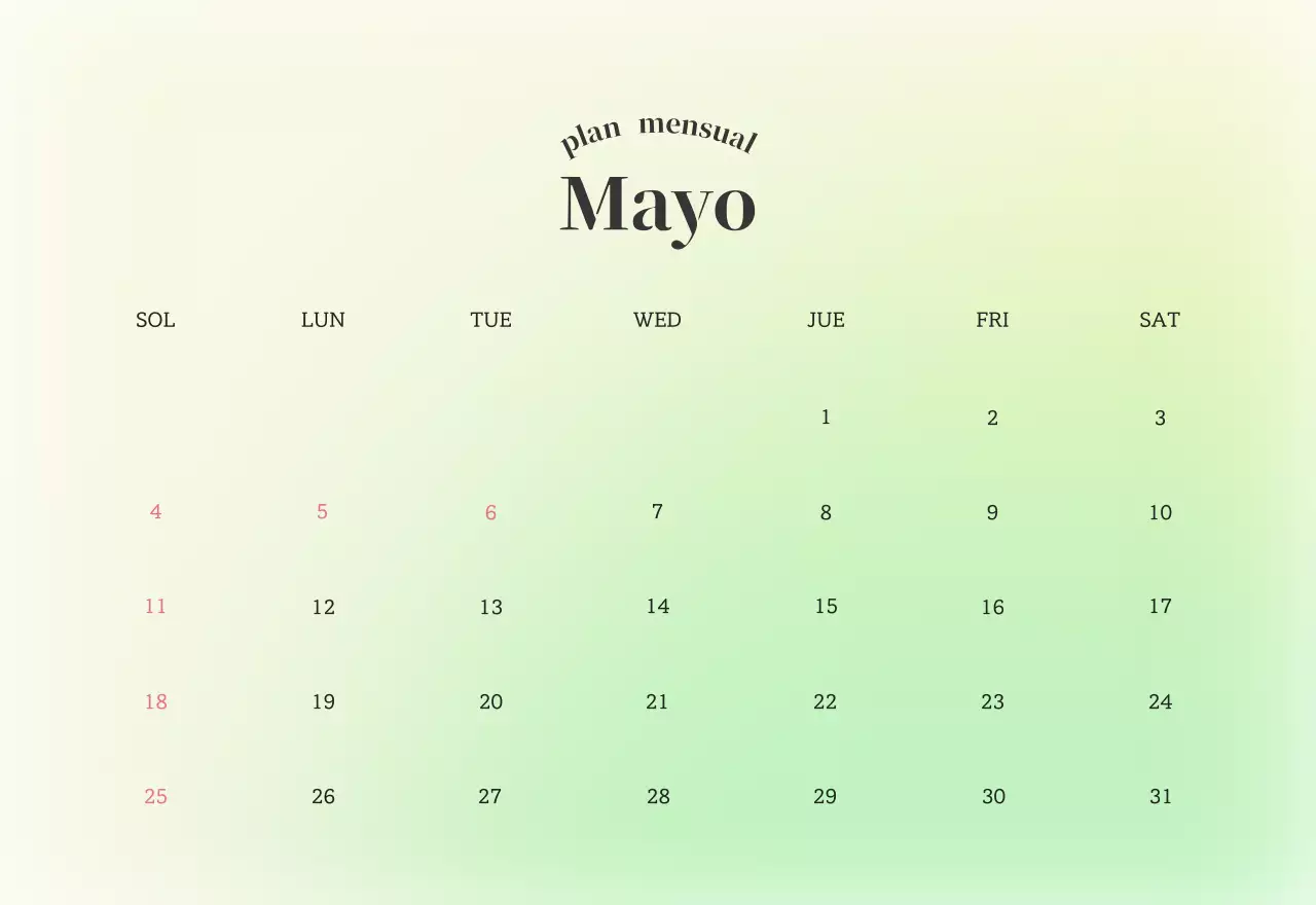Calendario minimalista degradado