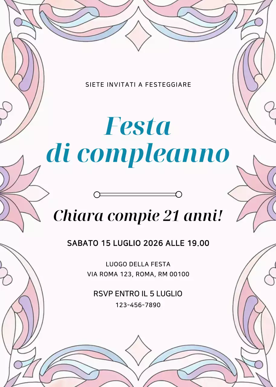 Invito di compleanno floreale rosa