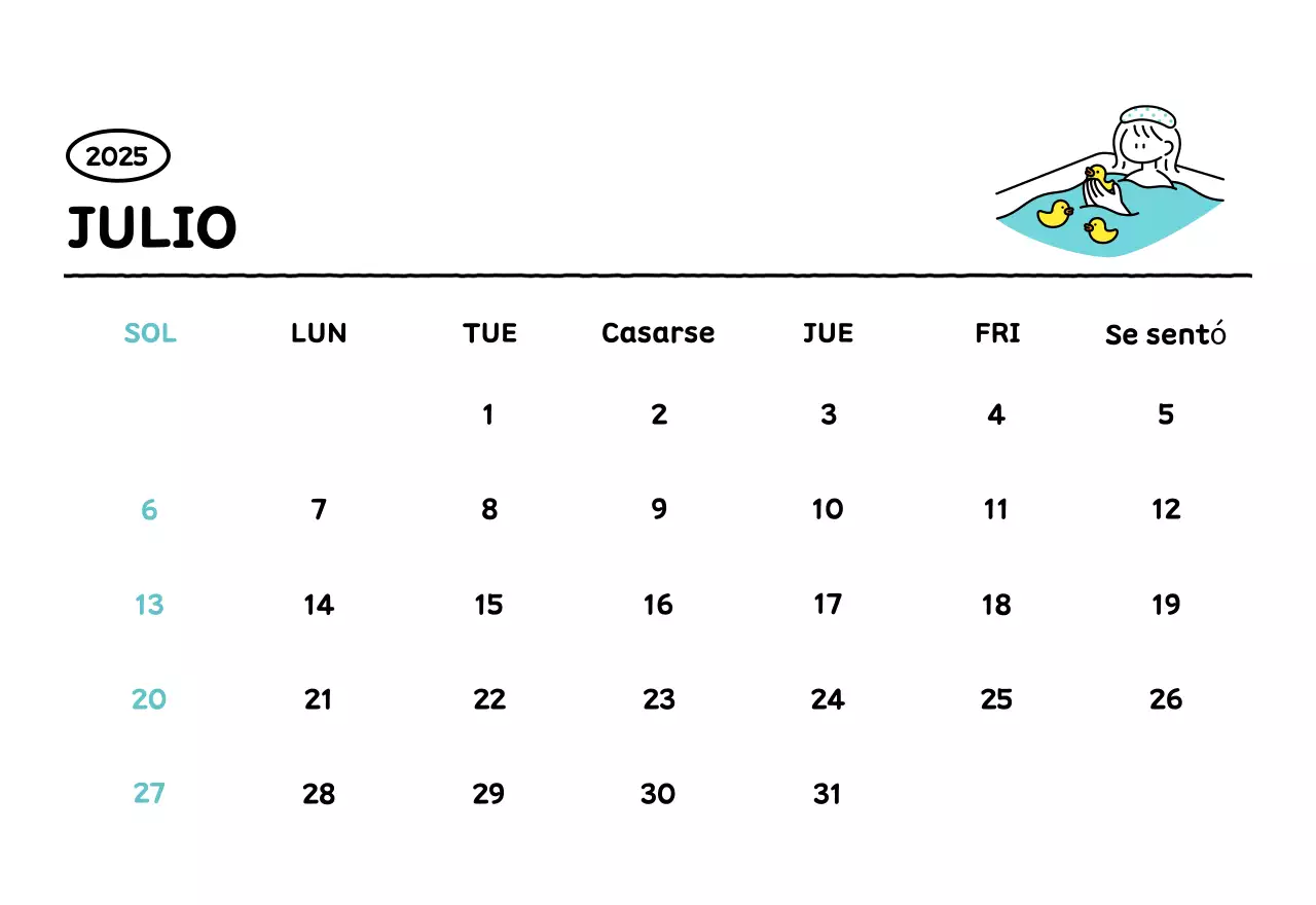 Calendario ilustrado con un bonito estilo de líneas