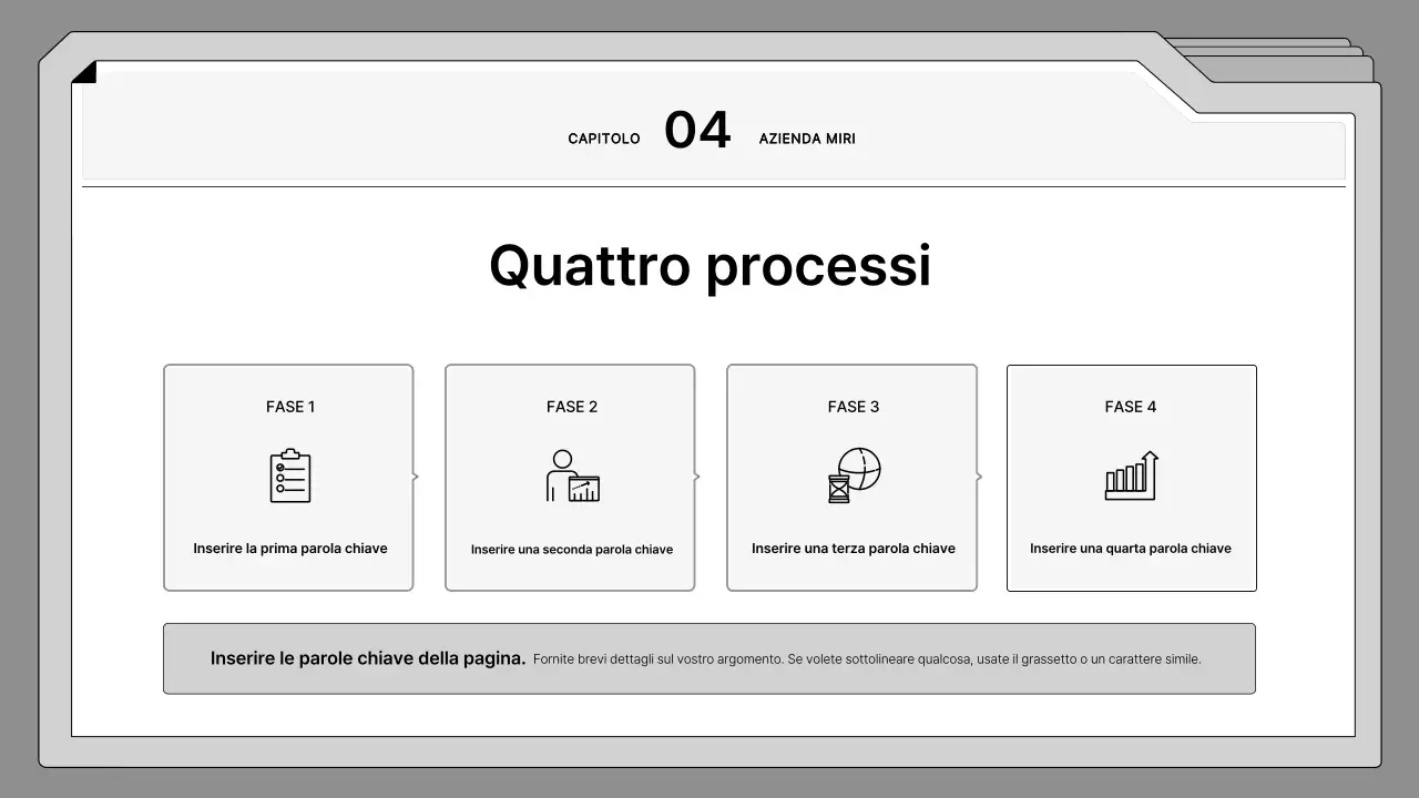 Proposta in bianco e nero, ordinatamente incorniciata in una cornice per fascicoli