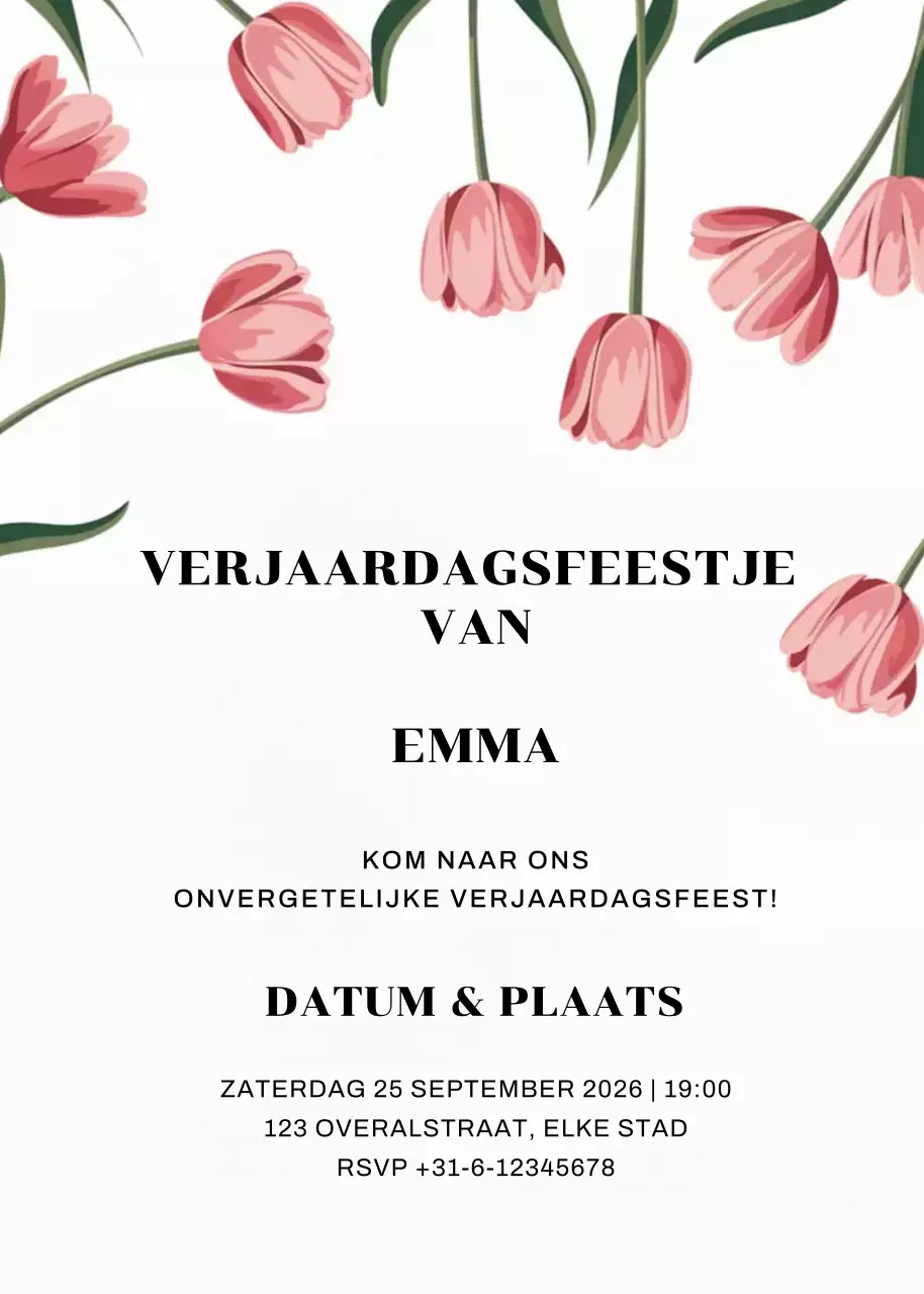 roze gebloemde verjaardagsuitnodiging