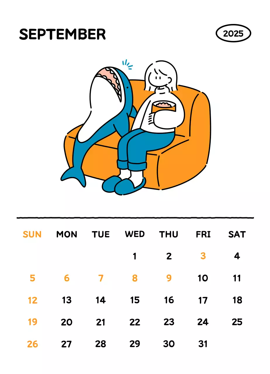 Kalender bergambar dengan gaya garis yang cantik