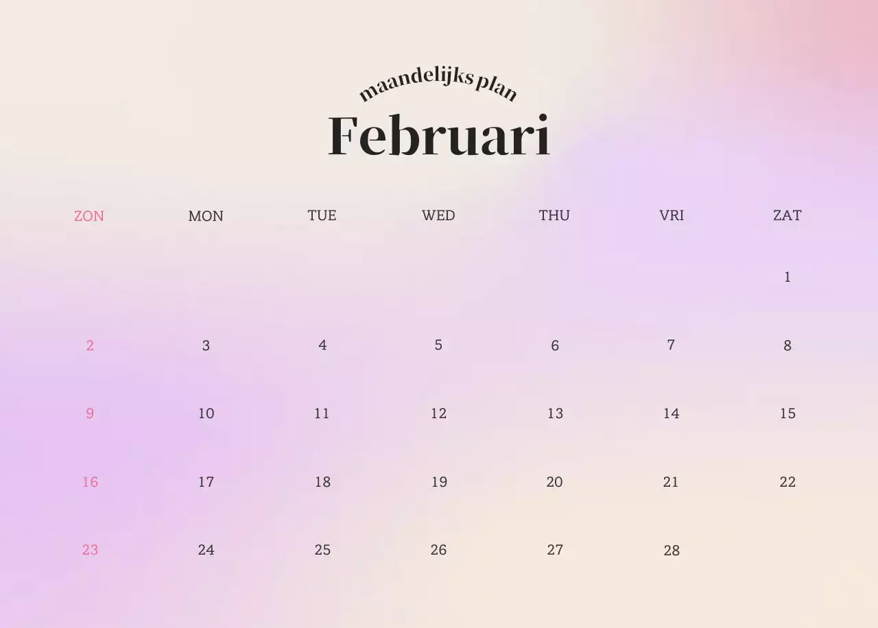 Minimalistische kalender met kleurverloop