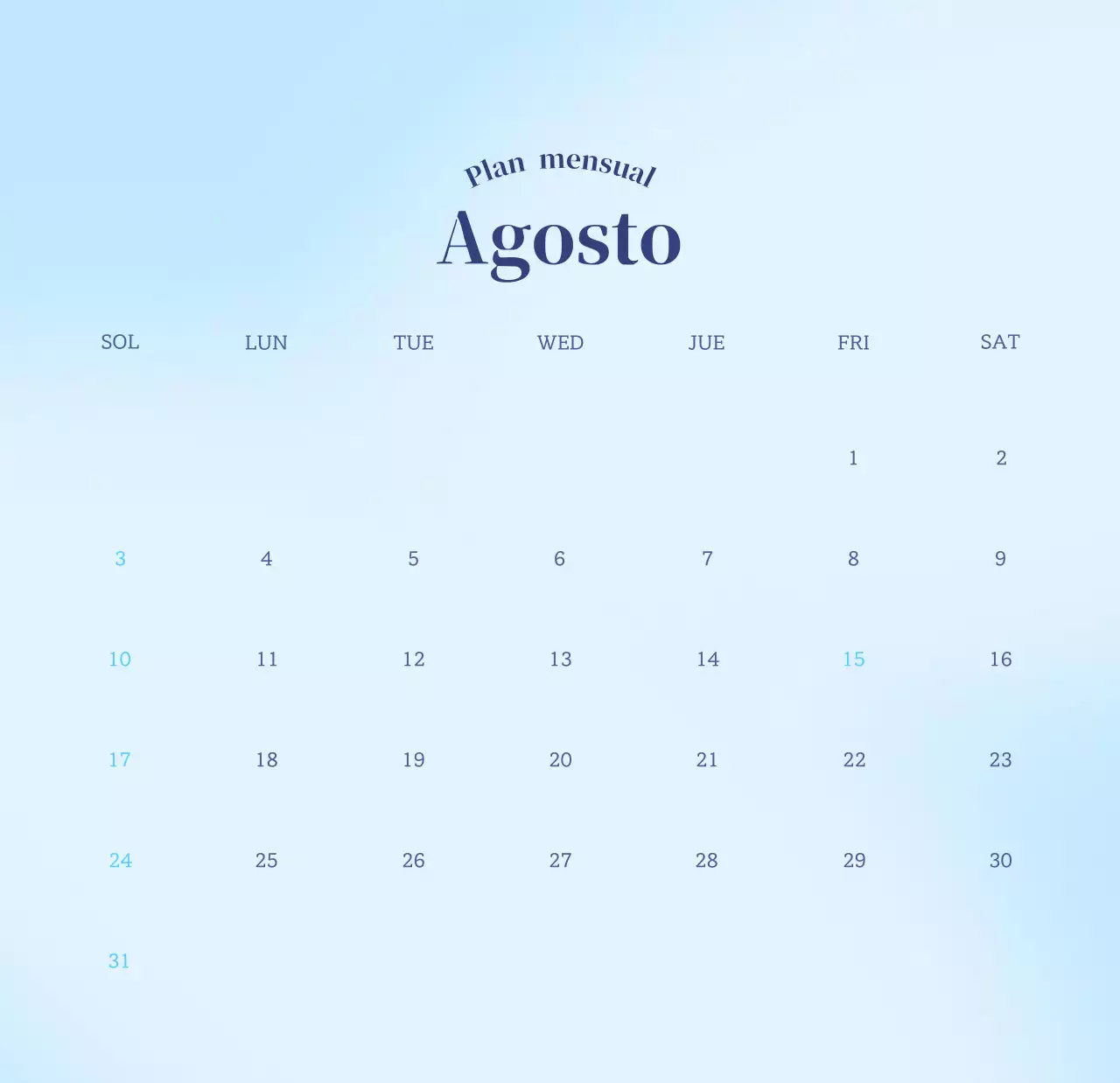 Calendario minimalista degradado