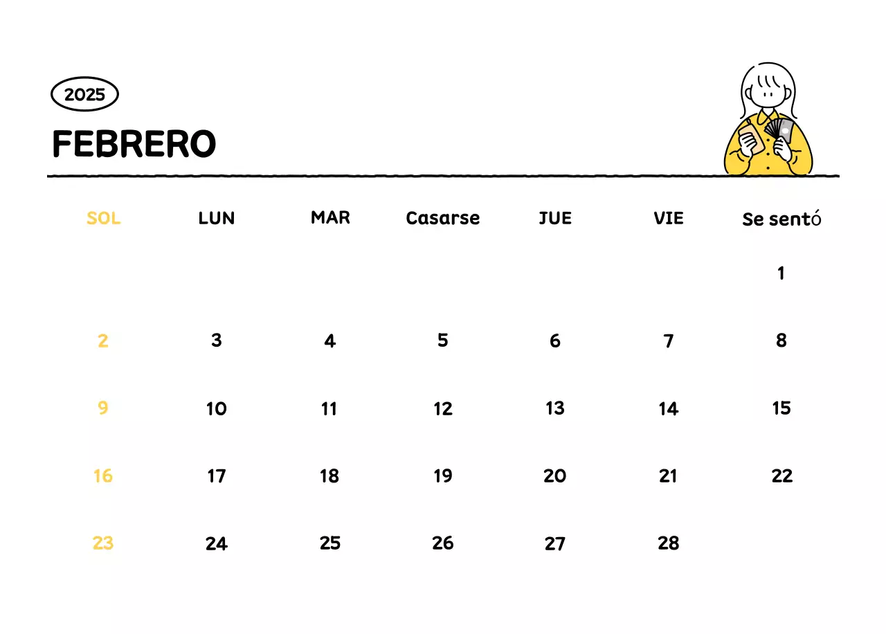 Calendario ilustrado con un bonito estilo de líneas