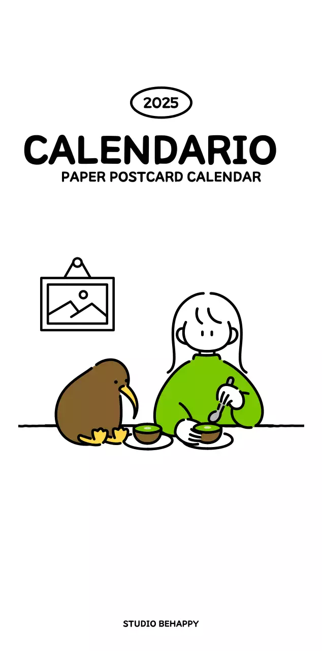 Calendario illustrato con un grazioso stile di linee