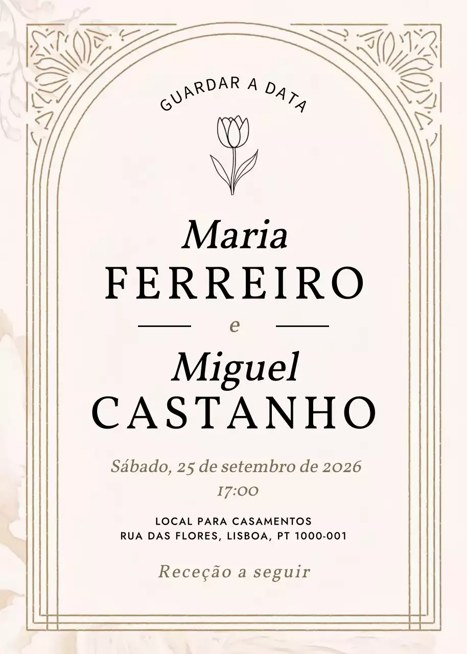 Convite de casamento bege e elegante