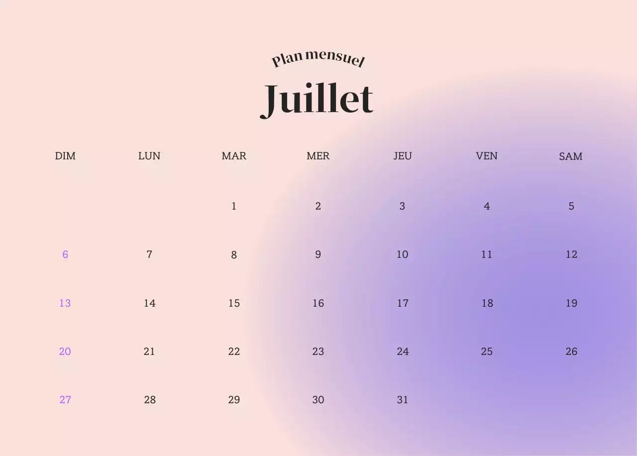 Calendrier minimaliste dégradé