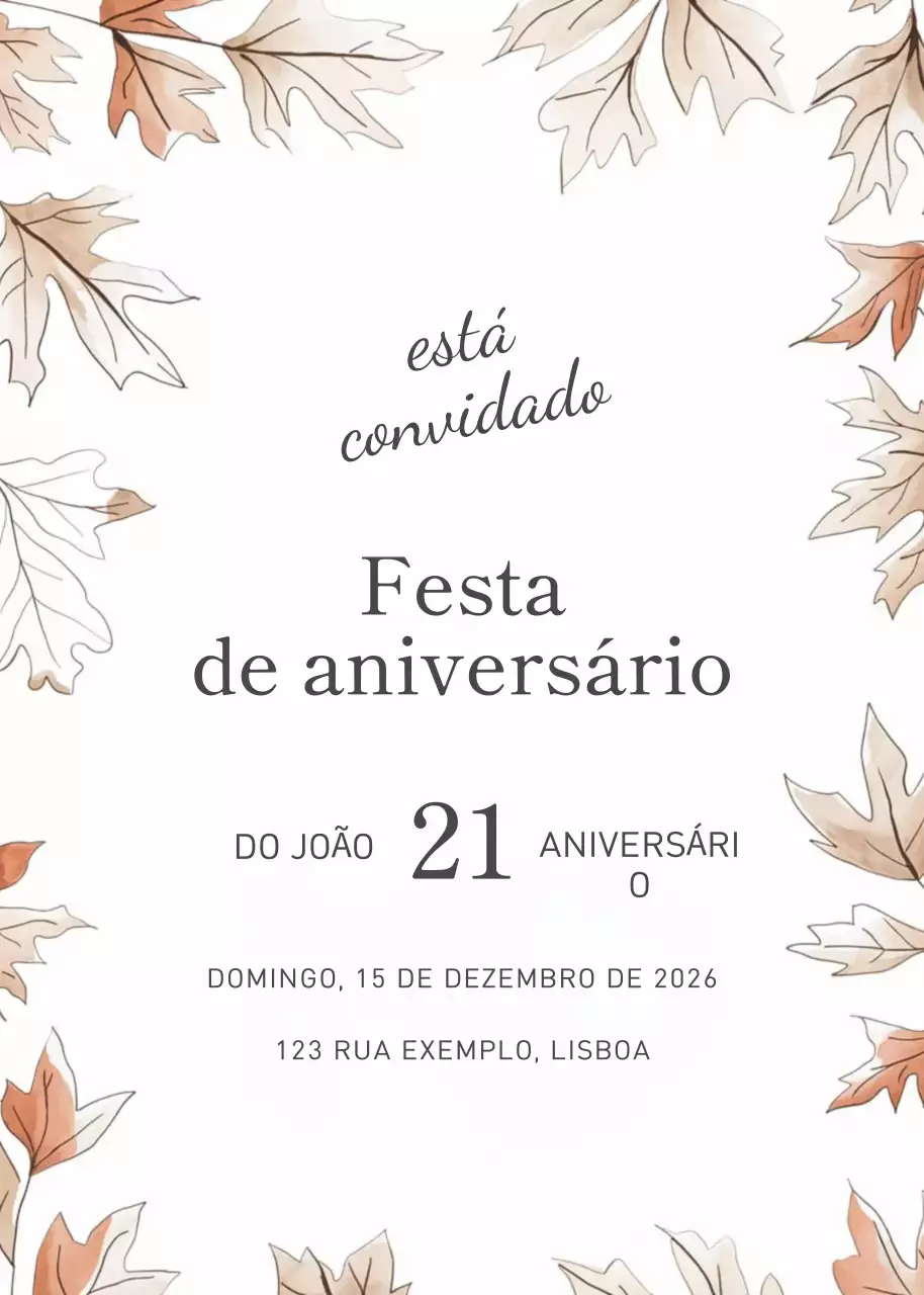 Convite de aniversário botânico bege