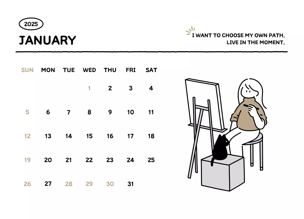 Kalender bergambar dengan gaya garis yang cantik