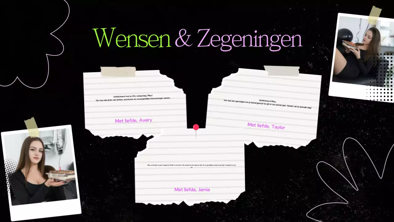 Zwart en groen papier collage verjaardag presentatie