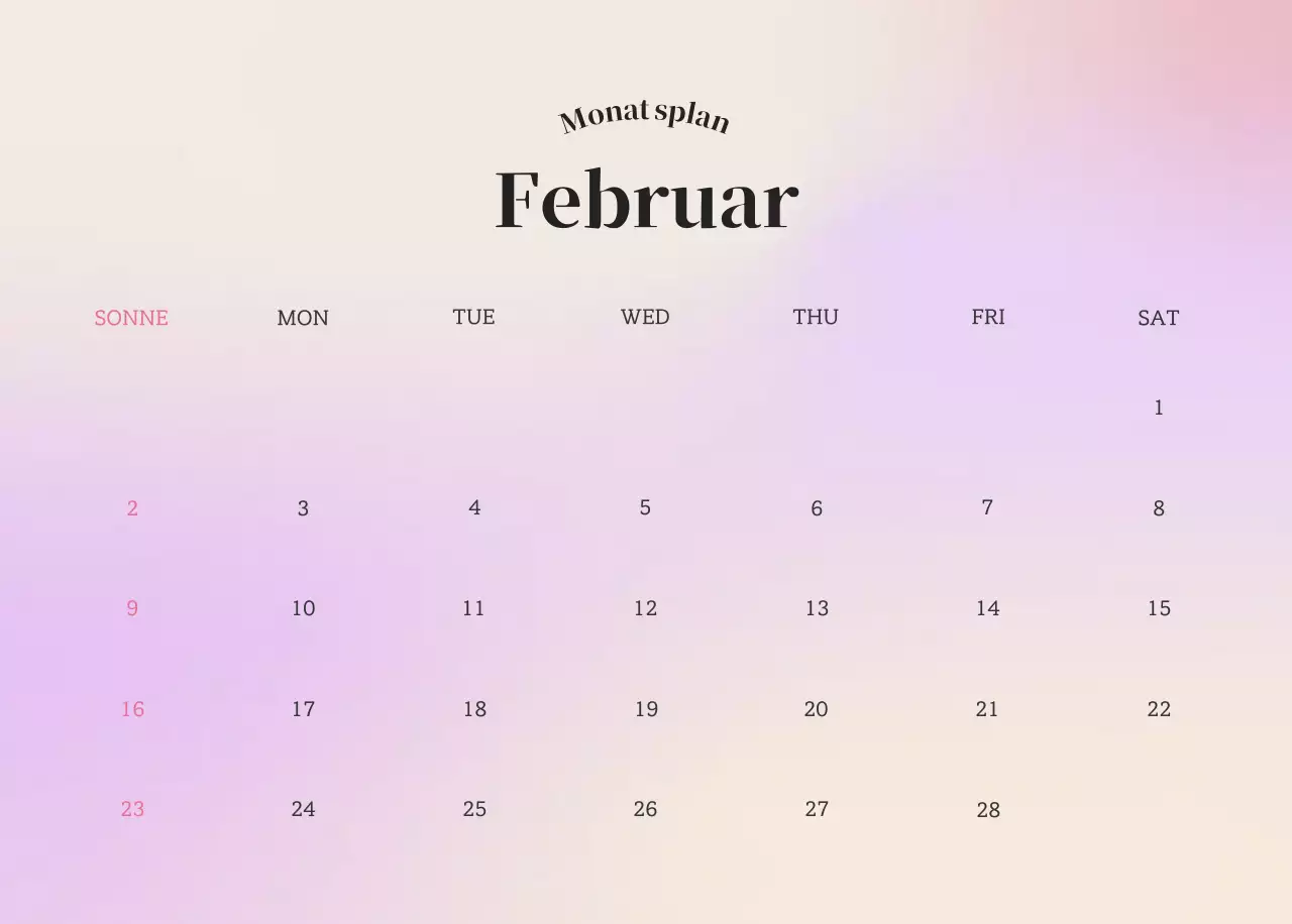 Minimalistischer Kalender mit Farbverlauf