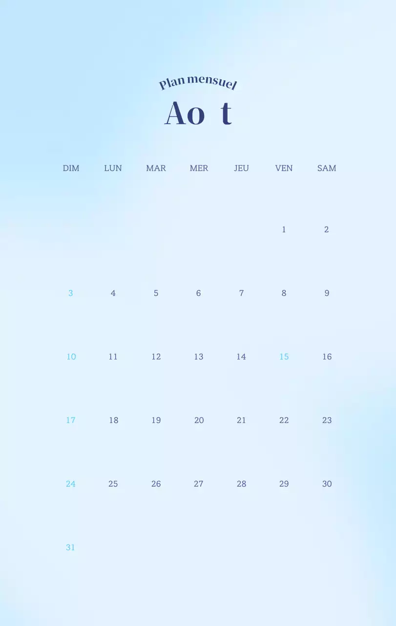 Calendrier minimaliste dégradé
