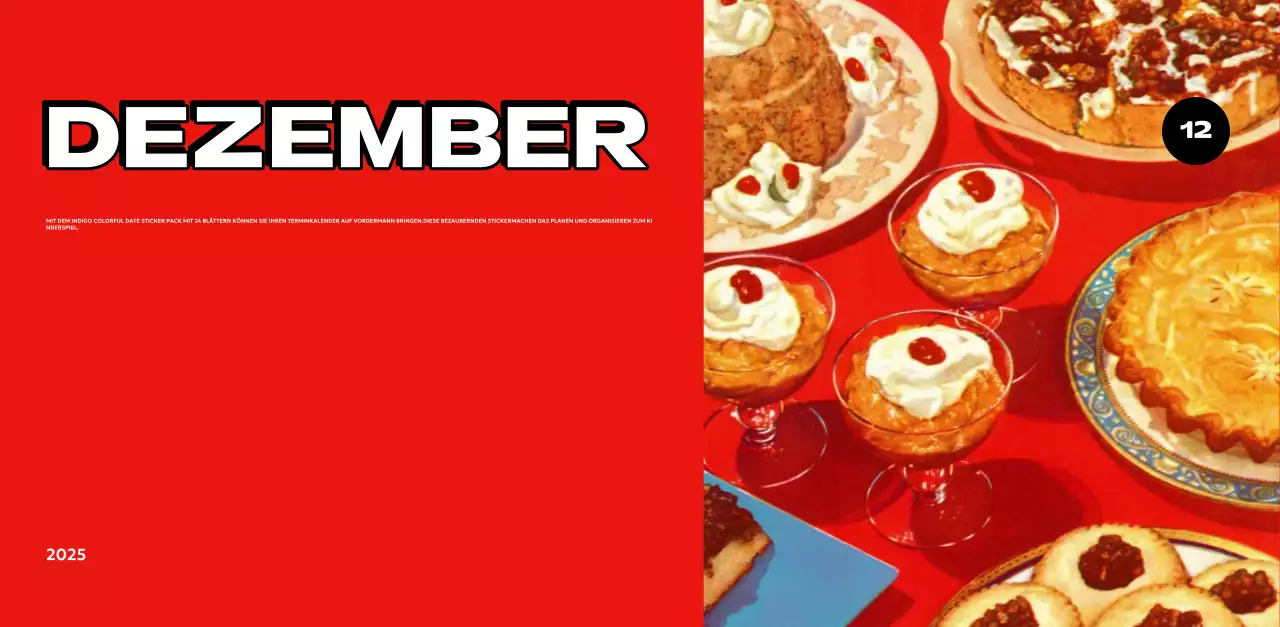 Bunte Kalender mit einer Vielzahl von Retro-Illustrationen