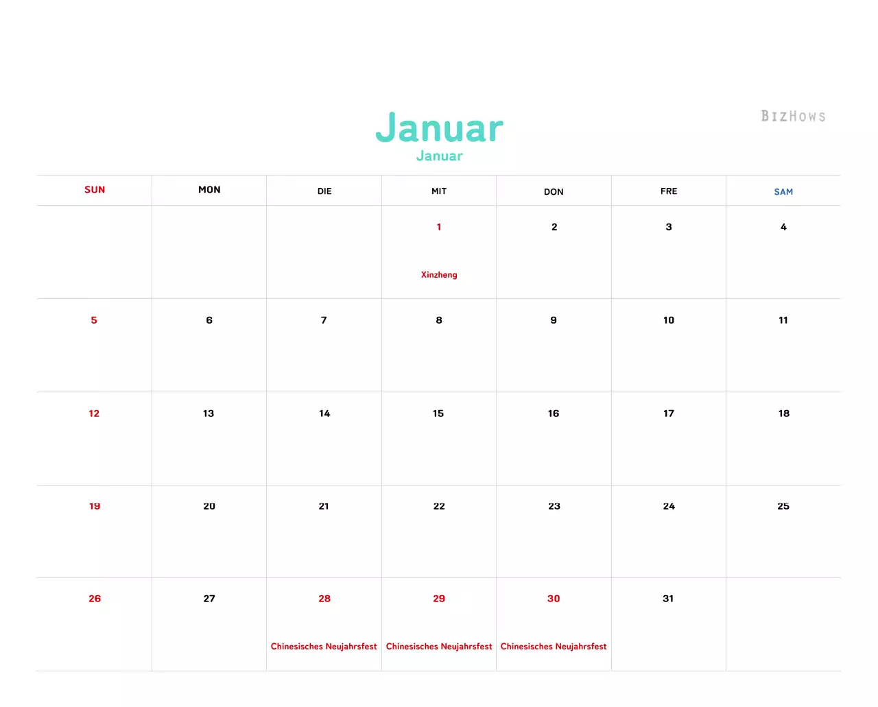 Neujahrskalender mit warmen Illustrationen