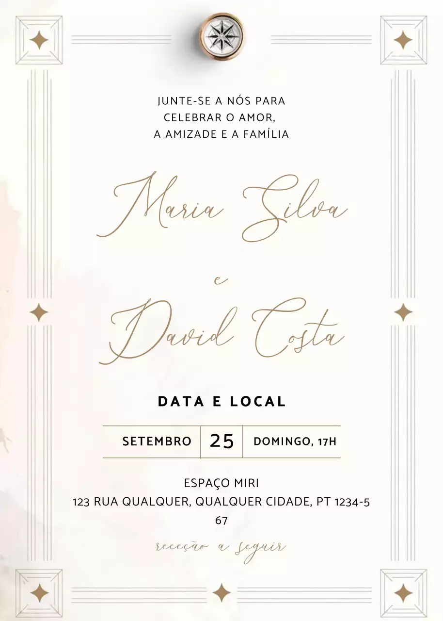 convite de casamento elegante bege