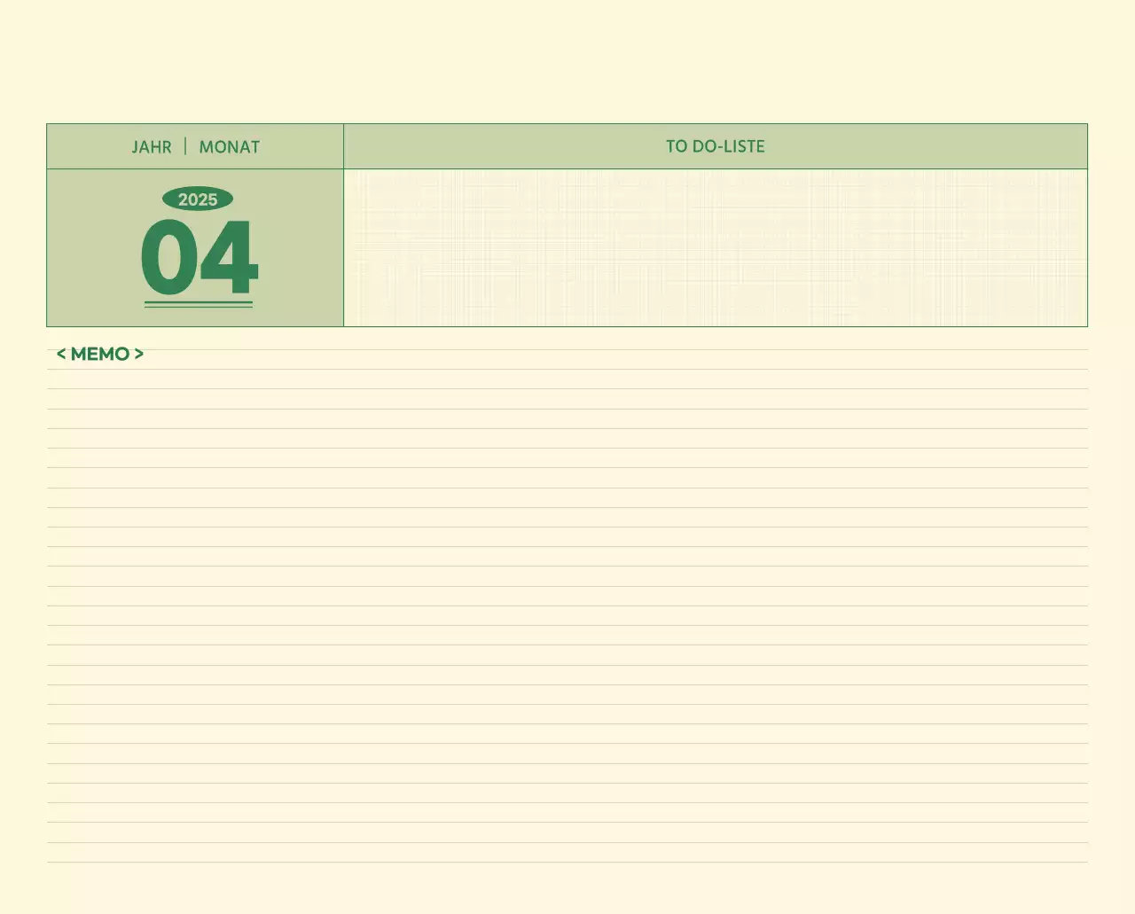 SAT D-Day Notizblock Konzept Wandkalender in grün und hellgelb