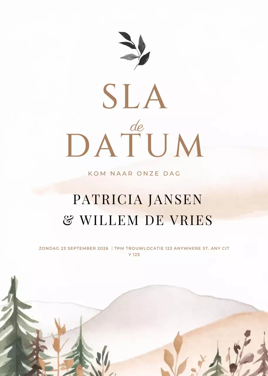 beige rustieke huwelijksuitnodiging