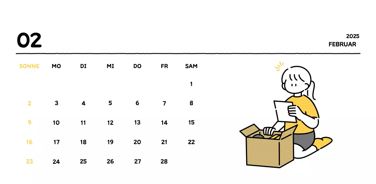 Illustrierter Kalender mit schönem Linienstil