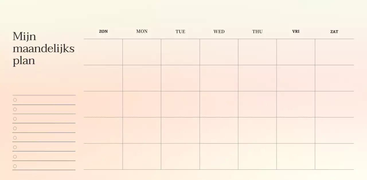 Minimalistische kalender met kleurverloop