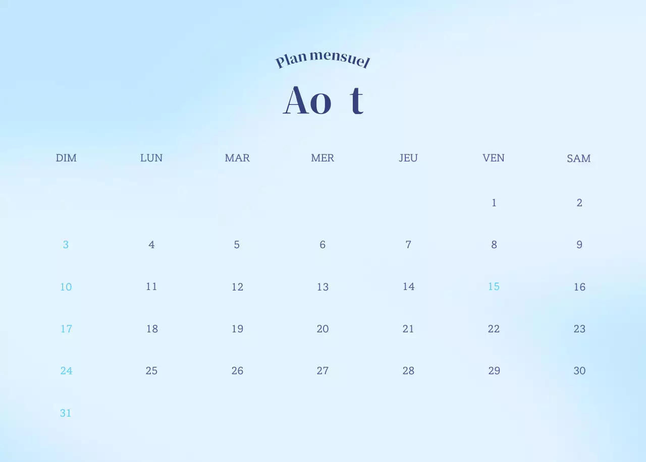 Calendrier minimaliste dégradé