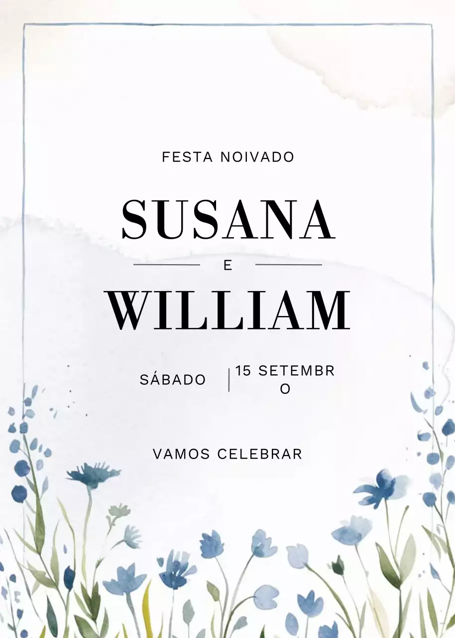 Convite de noivado elegante azul