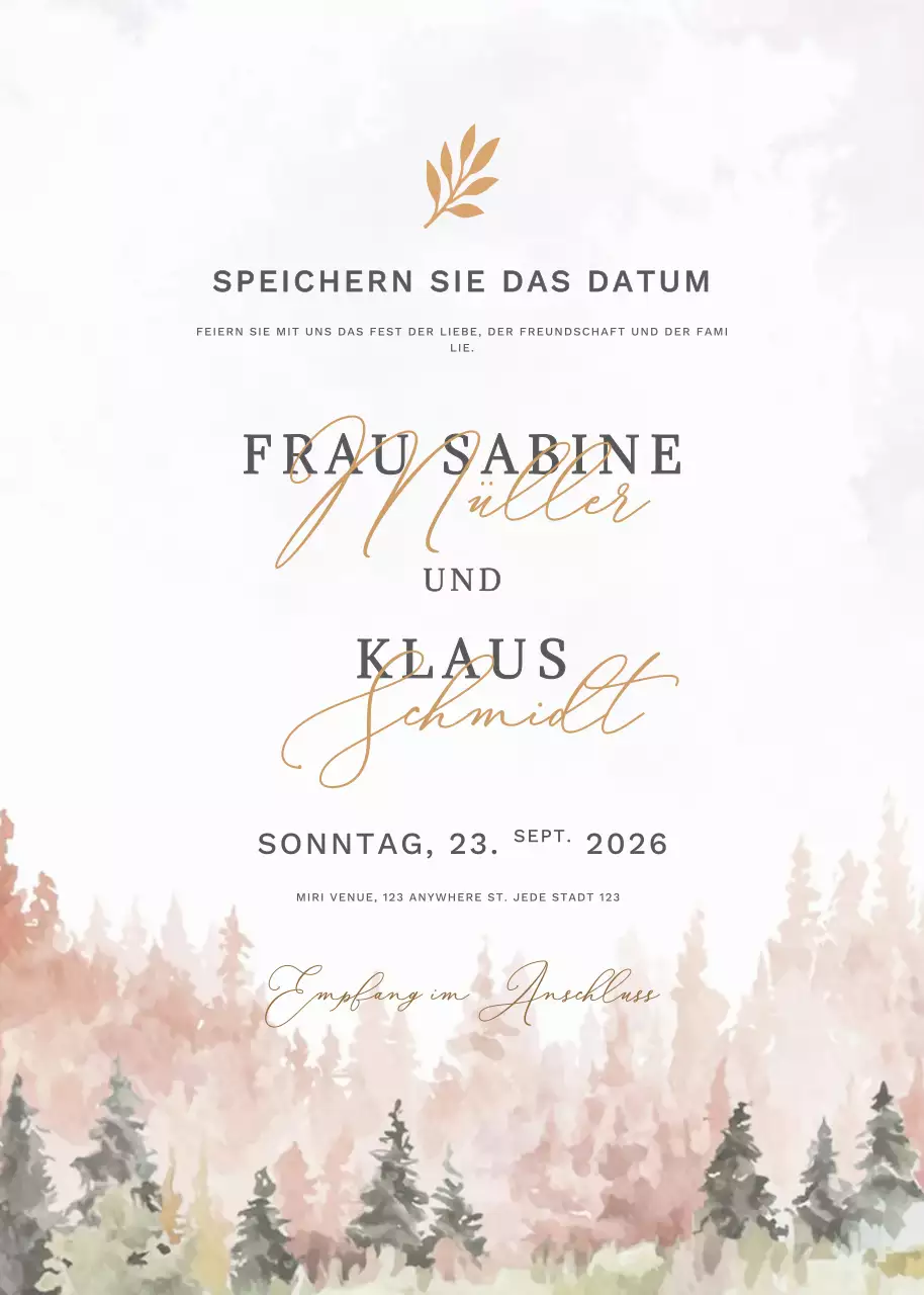 beige elegante Hochzeitseinladung