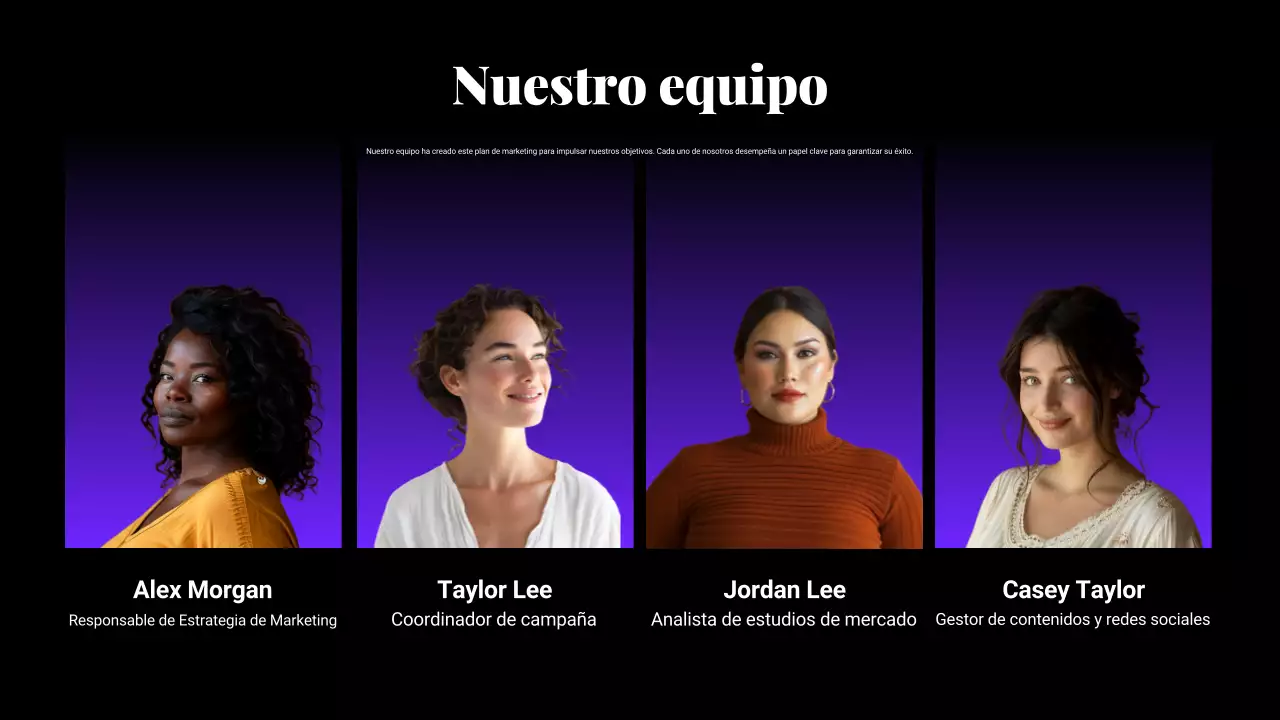 Presentación del plan de marketing en degradado negro y morado