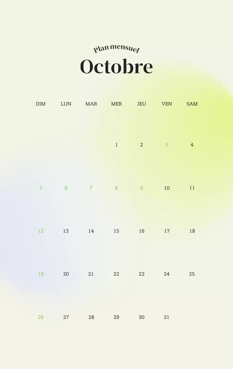Calendrier minimaliste dégradé