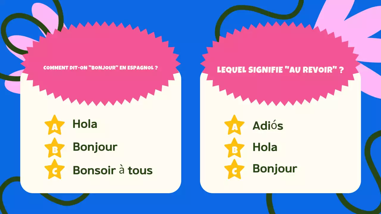 guide des cours de langues rose bleu coloré