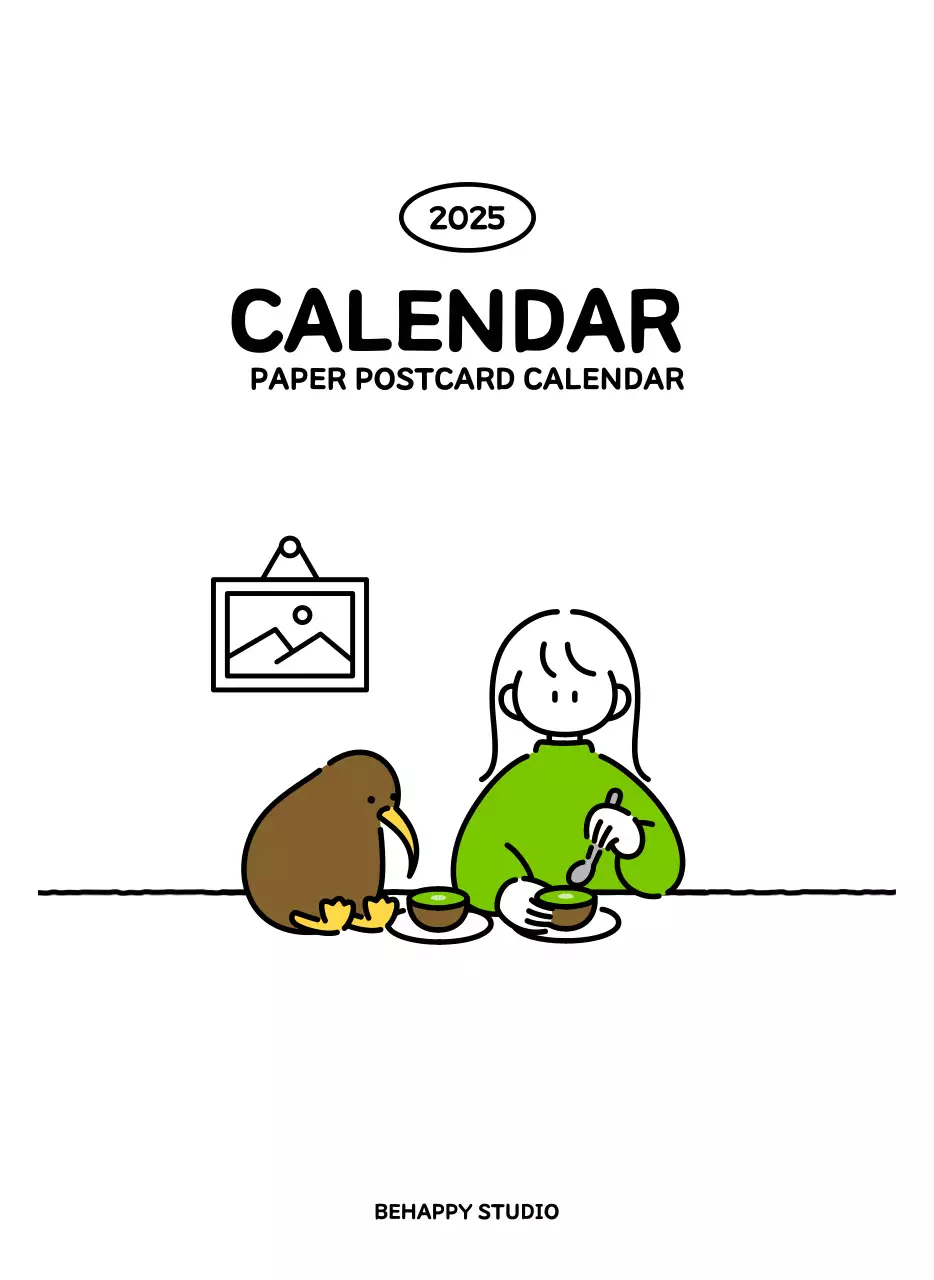 Kalender bergambar dengan gaya garis yang cantik