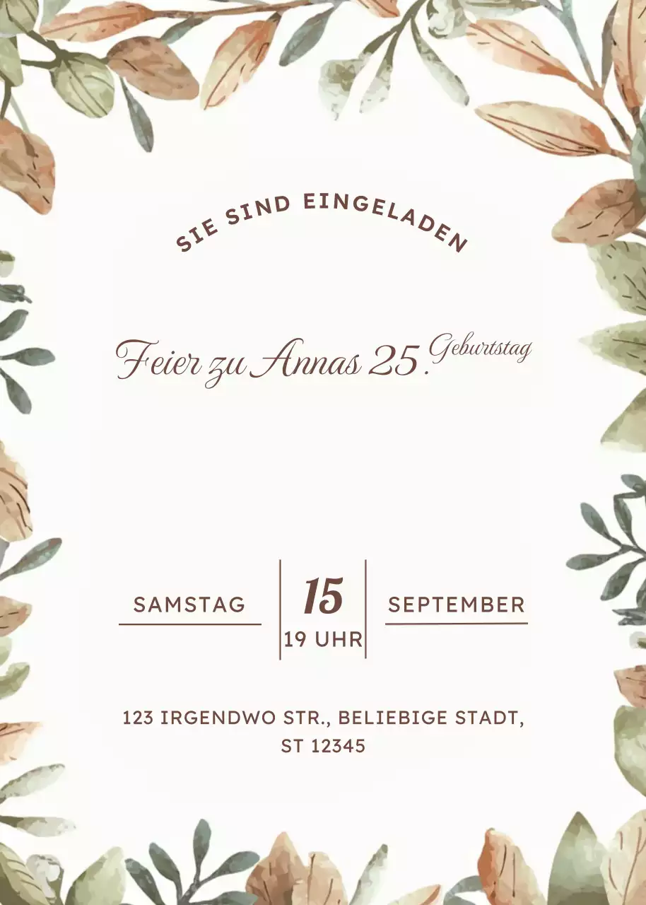 Beige Floral Geburtstagseinladung