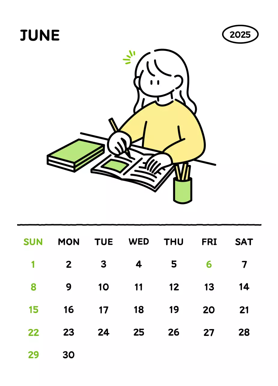 Kalender bergambar dengan gaya garis yang cantik