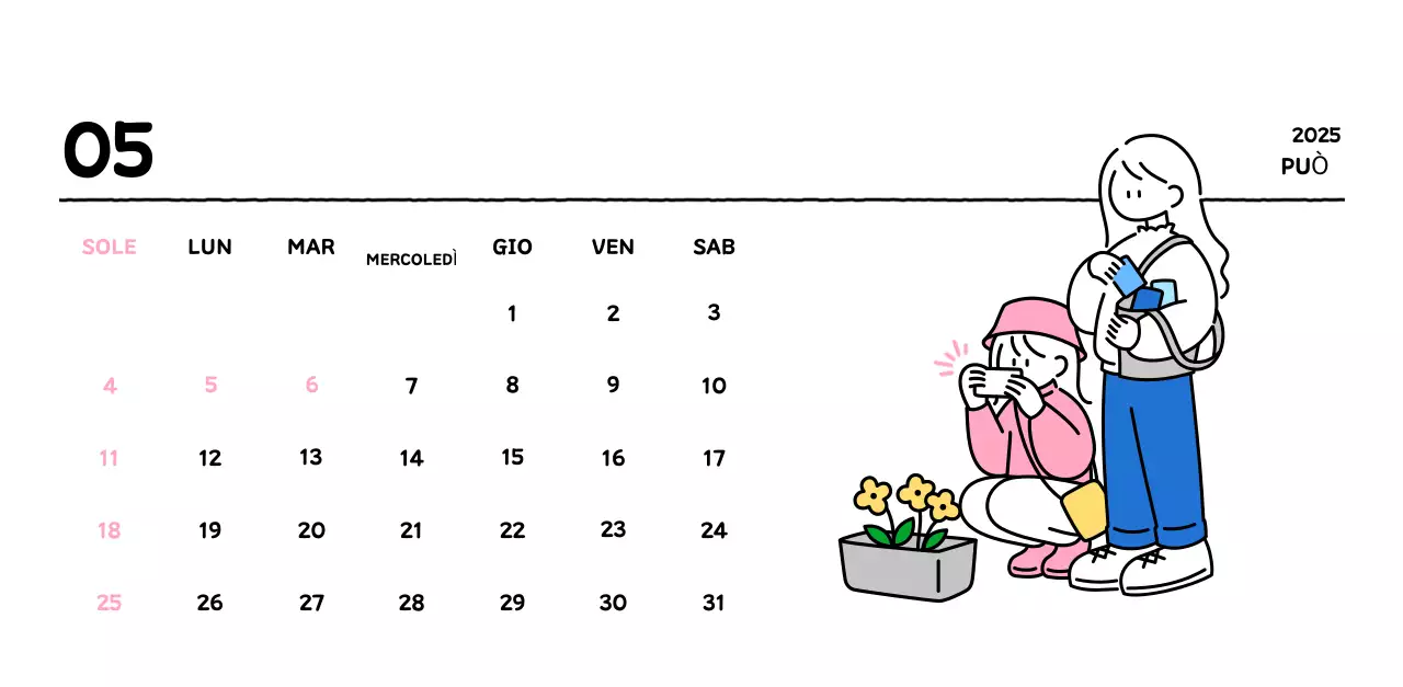 Calendario illustrato con un grazioso stile di linee